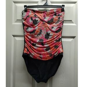 Jaclyn Smith Women's Size 18 Orange Pink Floral One-Piece Strapless Bathing Suit